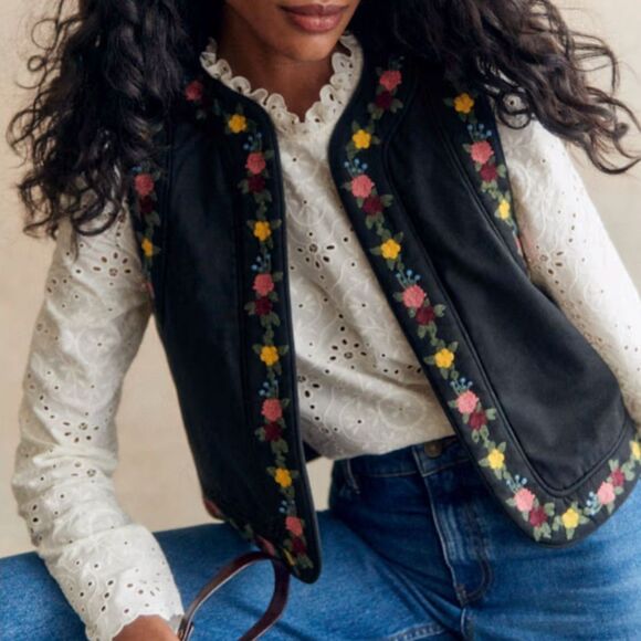 Sezane Jackets & Blazers - Sezane x Aimie Floral Embroidered Sleeveless Vest Black 34